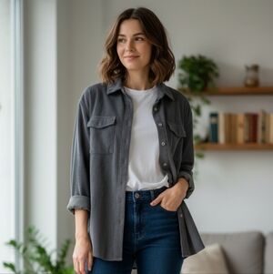 Princess Polly Corduroy Charcoal Grey Oversized Shirt/Shacket Size 6